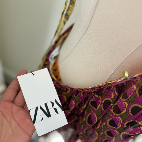 NWT Zara Pink and Yellow Colorful Peplum Boho Halter Neck Open Back Top Size L - Picture 6 of 12